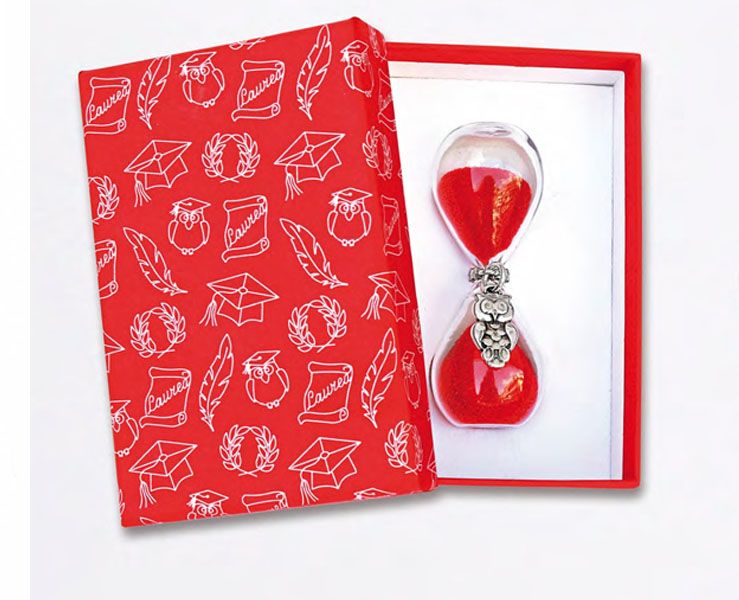 Clessidra con sabbia rossa e ciondolo argentato laurea Laurea Clessidra